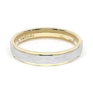 Brush Finish Faceted Wedding Band in 18kt Yellow Gold & 18kt White Gold