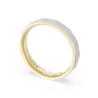 Brush Finish Faceted Wedding Band in 18kt Yellow Gold & 18kt White Gold