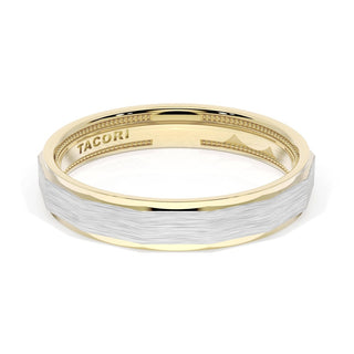 Brush Finish Faceted Wedding Band in 18kt Yellow Gold & 18kt White Gold