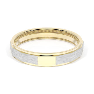 Brush Finish Faceted Wedding Band in 18kt Yellow Gold & 18kt White Gold