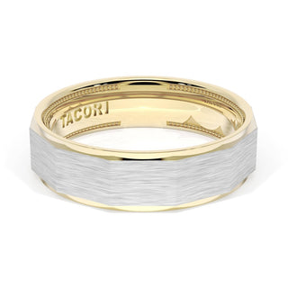Brush Finish Faceted Wedding Band in 18kt Yellow Gold & 18kt White Gold
