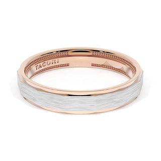 Brush Finish Faceted Wedding Band in 18kt Rose Gold & 18kt White Gold