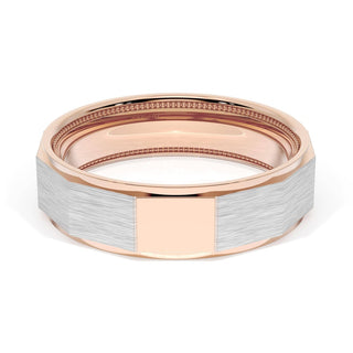 Brush Finish Faceted Wedding Band in 18kt Rose Gold & 18kt White Gold