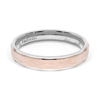 Brush Finish Faceted Wedding Band in Platinum & 18kt Rose Gold
