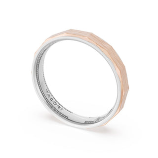 Brush Finish Faceted Wedding Band in Platinum & 18kt Rose Gold