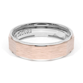 Brush Finish Faceted Wedding Band in Platinum & 18kt Rose Gold