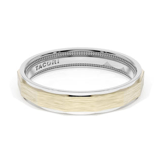 Brush Finish Faceted Wedding Band in Platinum & 18kt Yellow Gold