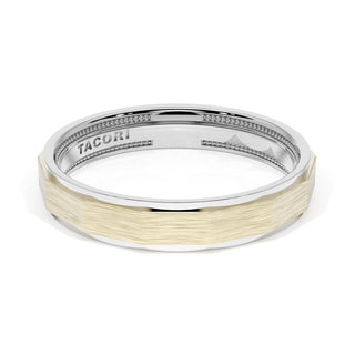 Brush Finish Faceted Wedding Band in Platinum & 18kt Yellow Gold