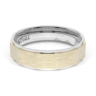 Brush Finish Faceted Wedding Band in Platinum & 18kt Yellow Gold