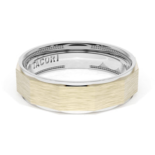 Brush Finish Faceted Wedding Band in Platinum & 18kt Yellow Gold