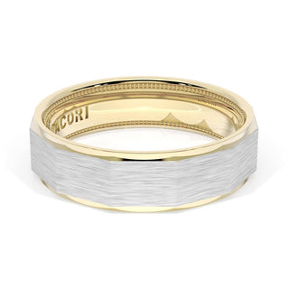 Brush Finish Faceted Wedding Band in 18kt Yellow Gold & Platinum
