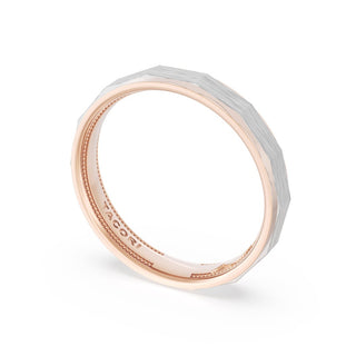Brush Finish Faceted Wedding Band in 18kt Rose Gold & Platinum