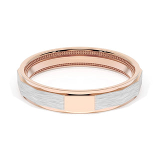 Brush Finish Faceted Wedding Band in 18kt Rose Gold & Platinum