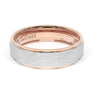 Brush Finish Faceted Wedding Band in 18kt Rose Gold & Platinum