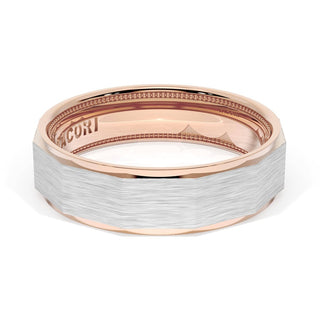 Brush Finish Faceted Wedding Band in 18kt Rose Gold & Platinum