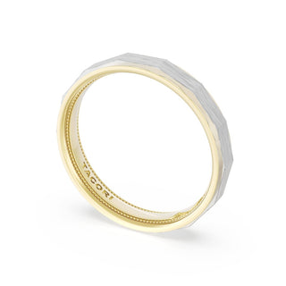 Brush Finish Faceted Wedding Band in 18kt Yellow Gold & Platinum