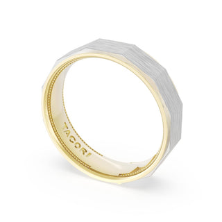 Brush Finish Faceted Wedding Band in 18kt Yellow Gold & Platinum