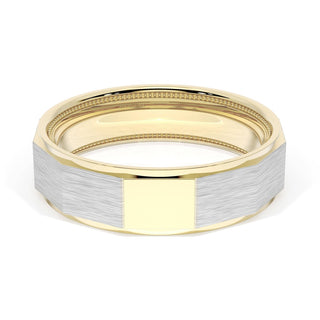 Brush Finish Faceted Wedding Band in 18kt Yellow Gold & Platinum