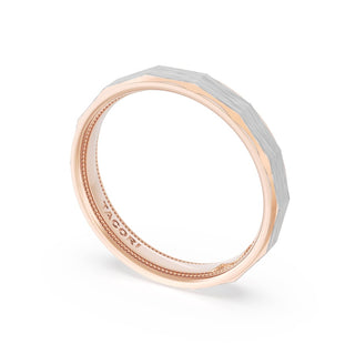 Brush Finish Faceted Wedding Band in 18kt Rose Gold & Platinum