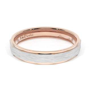 Brush Finish Faceted Wedding Band in 18kt Rose Gold & Platinum