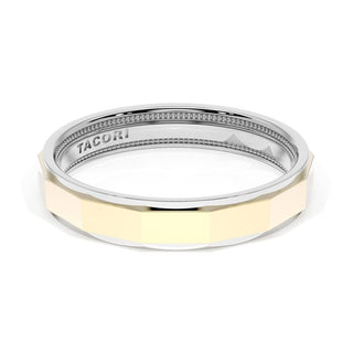 High Polish Finish Faceted Wedding Band in 18kt White Gold & 18kt Yellow Gold