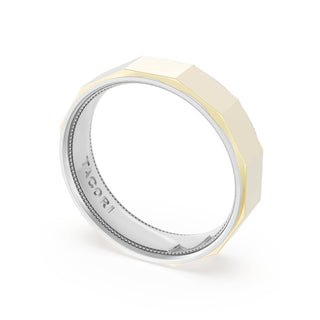 High Polish Finish Faceted Wedding Band in 18kt White Gold & 18kt Yellow Gold
