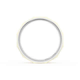 High Polish Finish Faceted Wedding Band in 18kt White Gold & 18kt Yellow Gold