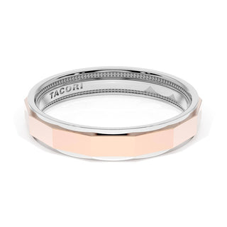 High Polish Finish Faceted Wedding Band in 14kt Rose Gold & 14kt White Gold