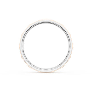 High Polish Finish Faceted Wedding Band in 14kt Rose Gold & 14kt White Gold