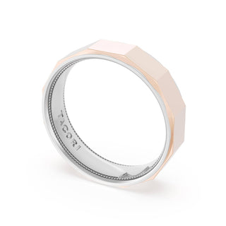 High Polish Finish Faceted Wedding Band in 18kt White Gold & 18kt Rose Gold