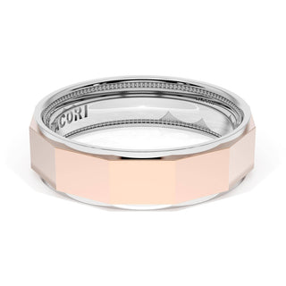 High Polish Finish Faceted Wedding Band in 18kt White Gold & 18kt Rose Gold