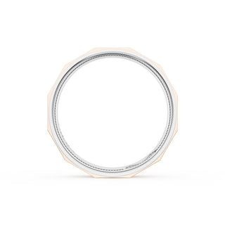 High Polish Finish Faceted Wedding Band in 14kt Rose Gold & 14kt White Gold