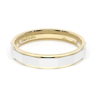 High Polish Finish Faceted Wedding Band in 18kt Yellow Gold & 18kt White Gold