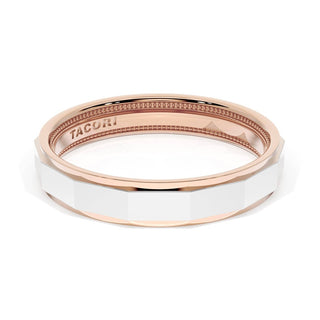High Polish Finish Faceted Wedding Band in 14kt Rose Gold & 14kt White Gold