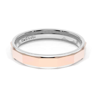 High Polish Finish Faceted Wedding Band in Platinum & 18kt Rose Gold