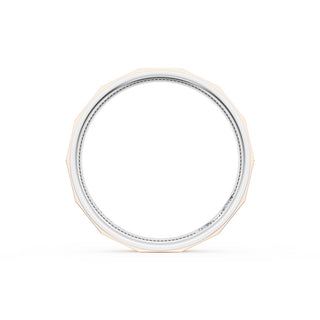High Polish Finish Faceted Wedding Band in Platinum & 18kt Rose Gold