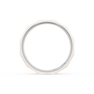 High Polish Finish Faceted Wedding Band in Platinum & 18kt Rose Gold