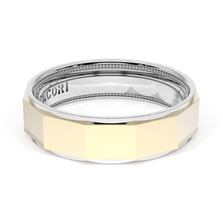 High Polish Finish Faceted Wedding Band in Platinum & 18kt Yellow Gold