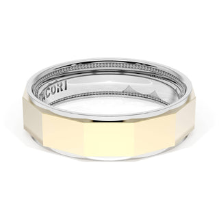 High Polish Finish Faceted Wedding Band in 14kt Rose Gold & 14kt White Gold