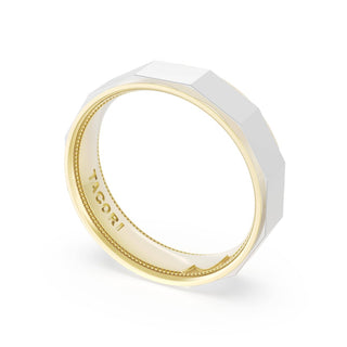 High Polish Finish Faceted Wedding Band in 18kt Yellow Gold & Platinum