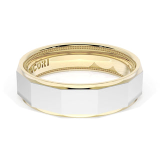 High Polish Finish Faceted Wedding Band in 18kt Yellow Gold & Platinum