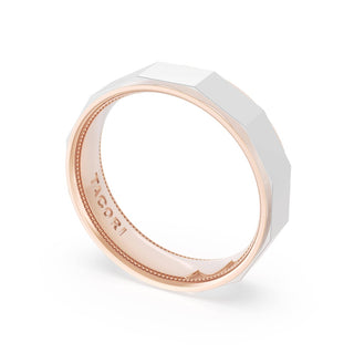 High Polish Finish Faceted Wedding Band in 18kt Rose Gold & Platinum