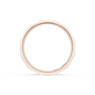 High Polish Finish Faceted Wedding Band in 18kt Rose Gold & Platinum