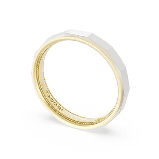 High Polish Finish Faceted Wedding Band in 18kt Yellow Gold & Platinum