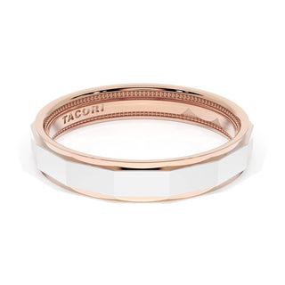 High Polish Finish Faceted Wedding Band in 18kt Rose Gold & Platinum