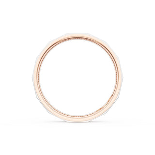 High Polish Finish Faceted Wedding Band in 18kt Rose Gold & Platinum