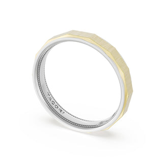 Satin Finish Faceted Wedding Band in 18kt White Gold & 18kt Yellow Gold