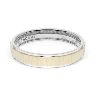 Satin Finish Faceted Wedding Band in 18kt White Gold & 18kt Yellow Gold
