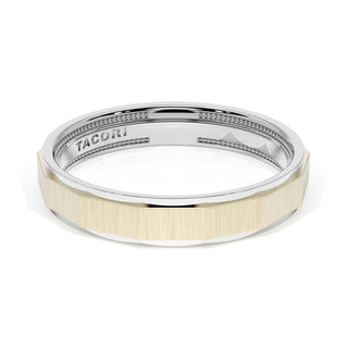Satin Finish Faceted Wedding Band in 18kt White Gold & 18kt Yellow Gold