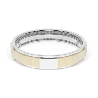 Satin Finish Faceted Wedding Band in 18kt White Gold & 18kt Yellow Gold